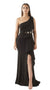 Black Asymmetric Shoulder Thigh Split Maxi Dress