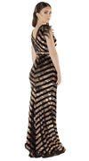 Ariana Black Gold Fitted Sequin Maxi Dress with Feather Details Full