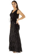 Maria Black Sequin Fringe Belted Maxi Dress Side