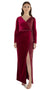 Emily Burgundy Sequin Wrap Velvet Split Maxi Dress Front