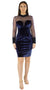 Cassie Cobalt Blue Embellished Velvet Long Sleeve Midi Dress Front