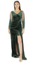 Green Velvet with Lace and Feather Maxi Slit Dress