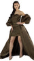 Selena Khaki Multi Wear Puffball Sleeve Dress Front