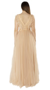 Evi Nude Feather and Mesh Maxi Dress Back