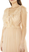 Evi Nude Feather and Mesh Maxi Dress Detail