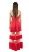 Rosie Red Plated Bandeau Mesh Cut Out Maxi Dress