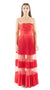 Red Pleated Bandeau Mesh Cut Out Maxi Dress