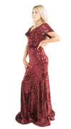 Valentina Off the Shoulder Red Sequin Maxi Dress