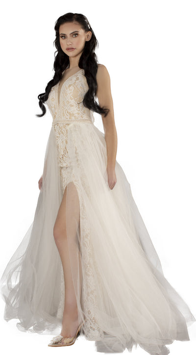 Naomi White and Nude Lace Dress with Detachable Tulle Skirt Side